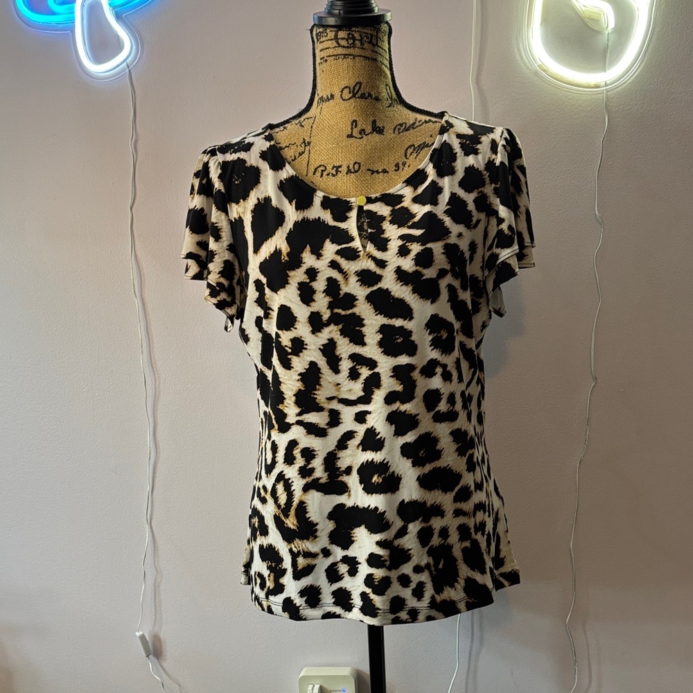 Calvin Klein Black and Cream Animal Print Blouse